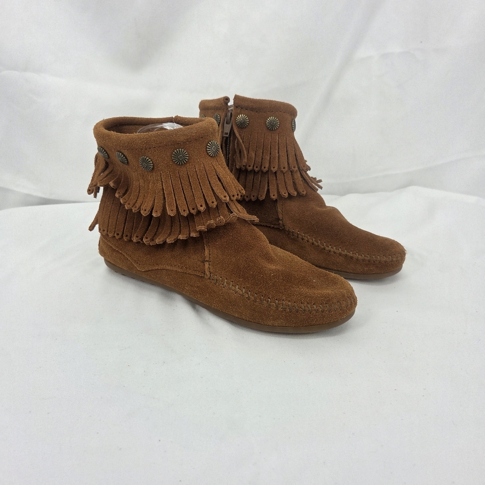 Minnetonka women's 692 Double Fringe Side Zip Boots sz 6